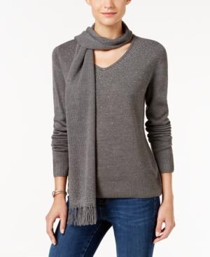 Karen Scott Embellished Scarf Sweater, Only At Macy's