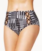 Kenneth Cole After Midnight Printed Strappy High-waist Tummy Control Bikini Bottoms Women's Swimsuit