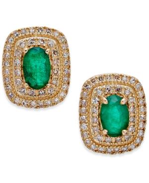 Emerald (3/4 Ct. T.w.) And Diamond (1/3 Ct. T.w.) Stud Earrings In 14k Gold