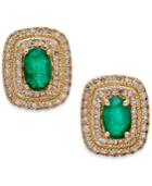 Emerald (3/4 Ct. T.w.) And Diamond (1/3 Ct. T.w.) Stud Earrings In 14k Gold