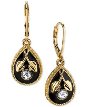 2028 Gold-tone Jet Enamel And Crystal Drop Earrings