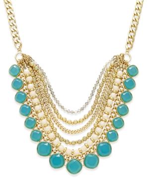 Inc International Concepts Gold-tone Beaded Stone Multi-layer Statement Necklace, Only At Macy's