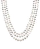 Belle De Mer Pearl Necklace, Sterling Silver Cultured Freshwater Pearl Three Strand Necklace (4-8mm)