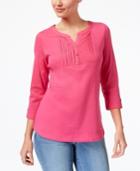 Karen Scott Cotton Pleated Henley, Created For Macy's