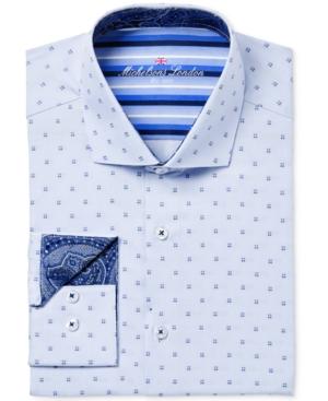 Michelsons Of London Men's Slim-fit Blue Print Dress Shirt