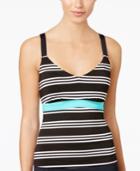 Jag Harbour Stripe Printed D-cup Tankini Top Women's Swimsuit