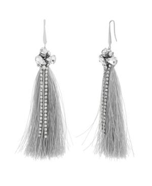 Catherine Malandrino Women's White Rhinestone Silver-tone Gray Tassel Earrings