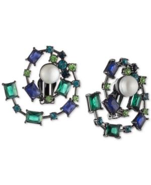 Carolee Hematite-tone Crystal & Freshwater Pearl (10mm) Spiral Clip-on Button Earrings