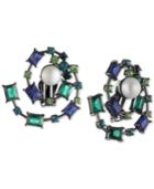 Carolee Hematite-tone Crystal & Freshwater Pearl (10mm) Spiral Clip-on Button Earrings
