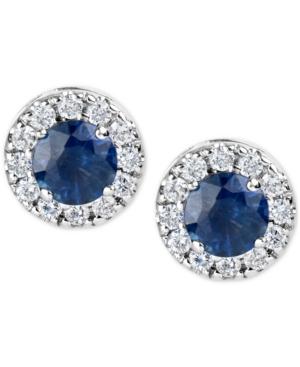 Sapphire (1-1/5 Ct. T.w.) And Diamond (1/3 Ct. T.w.) Halo Stud Earrings In 14k White Gold