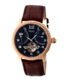 Heritor Automatic Piccard Rose Gold & Black Leather Watches 44mm