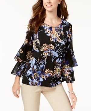 Jm Collection Printed Double-bell-sleeve Top, Created For Macy's
