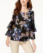 Jm Collection Printed Double-bell-sleeve Top, Created For Macy's