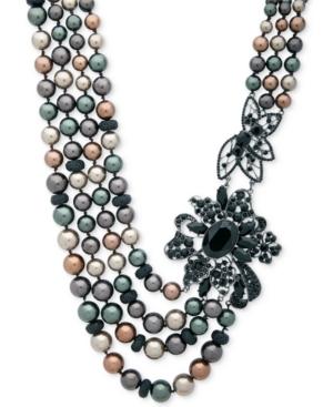 Anne Klein Hematite-tone Jet Stone, Bead & Colored Imitation Pearl Statement Necklace