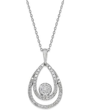 Diamond Double Teardrop Cluster Pendant Necklace (1/2 Ct. T.w.) In 14k White Gold