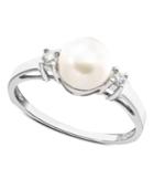 Cultured Freshwater Pearl & Diamond (1/10 Ct. T.w.) Ring In 14k White Gold