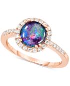 Opal Triplet (8mm) & Diamond (1/3 Ct. T.w.) Halo Ring In 14k Rose Gold