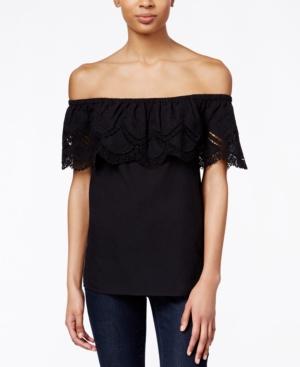 Kensie Off-the-shoulder Crochet-detail Top