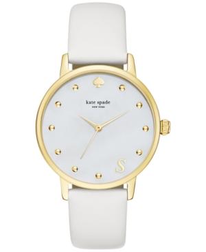 Kate Spade New York Women's Monogram Metro White Leather Strap Watch 34mm Ksw1099