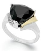 14k Gold And Sterling Silver Ring, Faceted Onyx (6 Ct. T.w.) And Diamond Accent Ring