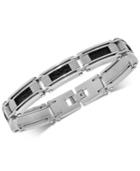Men's Leather Inlay Link Bracelet In Stainless Steel
