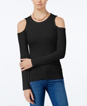 Planet Gold Juniors' Rib-knit Cold-shoulder Top