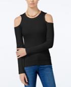 Planet Gold Juniors' Rib-knit Cold-shoulder Top