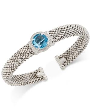 Swiss Blue Topaz (4-1/4 Ct. T.w.) And Diamond (1/5 Ct. T.w.) Popcorn Mesh Bangle Bracelet In Sterling Silver
