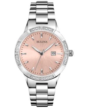 Bulova Women's Diamond Accent Stainless Steel Bracelet Watch 32mm 96r175 Women's Shoes