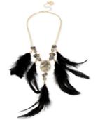 Betsey Johnson Gold-tone Cameo, Crystal And Feather Statement Necklace