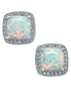 Opal (1-3/4 Ct. T.w.) And Diamond (1/8 Ct. T.w.) Halo Stud Earrings In Sterling Silver