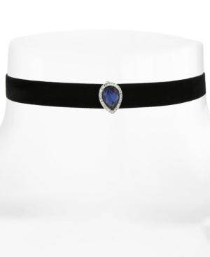2028 Silver-tone Stone & Pave Black Velvet Choker Necklace