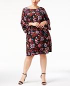 Sangria Plus Size Printed Bell-sleeve Dress