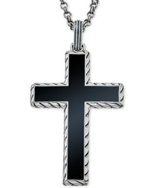 Esquire Men's Jewelry Onyx (40 X 27-1/2mm) Cross Pendant Necklace In Sterling Silver, Only At Macy's
