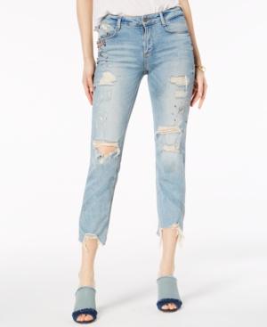 Buffalo David Bitton Embellished Ripped Skinny Ankle Jeans