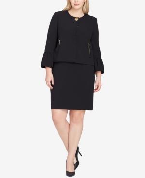 Tahari Asl Plus Size Hardware-button Skirt Suit