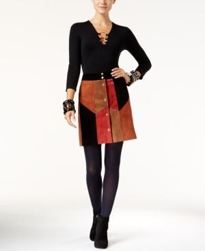 Inc International Concepts Leather Patchwork A-line Skirt, Only At Macy's
