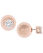 Anne Klein Rose Gold-tone Crystal And Ball Front Back Earrings