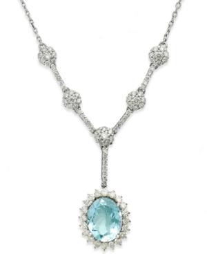 14k White Gold Necklace, Aquamarine (1-3/4 Ct. T.w.) And Diamond (3/4 Ct. T.w.) Drop Pendant