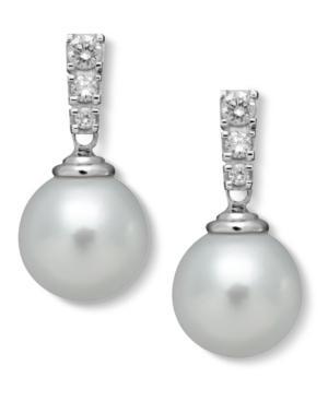 Belle De Mer Pearl Cultured Freshwater Pearl (9mm) And Diamond (1/4 Ct. T.w.) Earrings In 14k White Gold