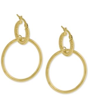 Double Hoop Drop Earrings In 14k Gold