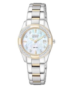 Citizen Watch, Women's Eco Drive Regent Diamond Accent Two Tone Stainless Steel Bracelet 26mm Ew1824-57d
