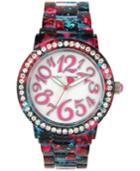 Betsey Johnson Women's Red Floral Printed Black Bracelet Watch 40mm Bj00482-10