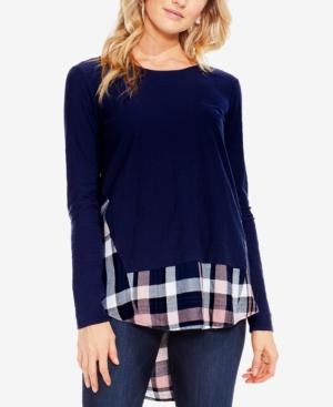 Two By Vince Camuto Mixed-media High-low Hem Top