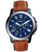 Fossil Men's Chronograph Grant Light Brown Leather Strap Watch 44mm Fs5151