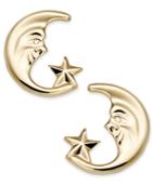 10k Gold Earrings, Moon And Star Stud Earrings