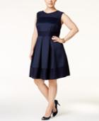 Sandra Darren Plus Size Texture Stripe Fit & Flare Dress