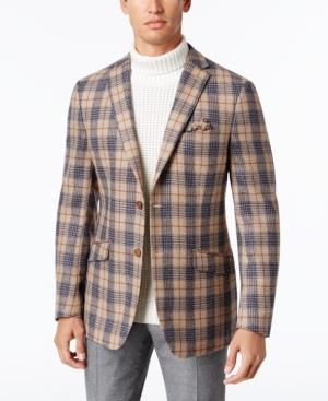 Tallia Men's Slim-fit Oatmeal/navy Plaid Sport Coat