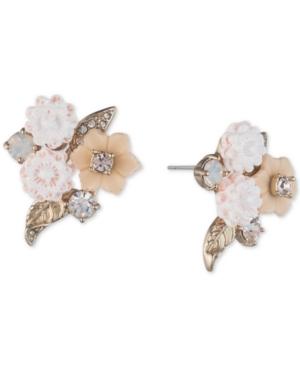 Marchesa Gold-tone Crystal Flower Button Stud Earrings