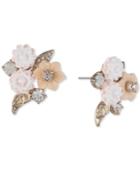 Marchesa Gold-tone Crystal Flower Button Stud Earrings